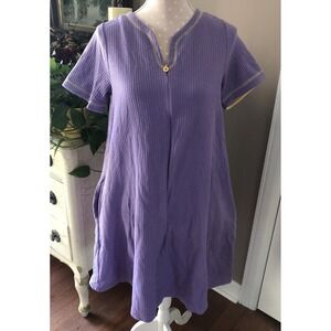 Parisian House Dress Robe Duster Purple Jersey Knit Zipper Pockets Size Small